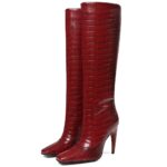 femflame Knee High Boots for Women Wide Calf Long Boots Suede Square Toe Pull On Stiletto Heel Tall Boots