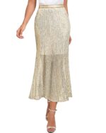 Ficerd Women's Sequin Bodycon Midi Skirt with Zipper Lining Long Mermaid High Waist Sparkly Party Skirts 2024 Trendy (S-3XL)