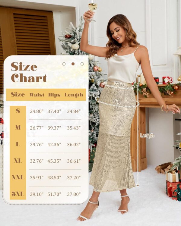 Ficerd Women's Sequin Bodycon Midi Skirt with Zipper Lining Long Mermaid High Waist Sparkly Party Skirts 2024 Trendy (S-3XL)