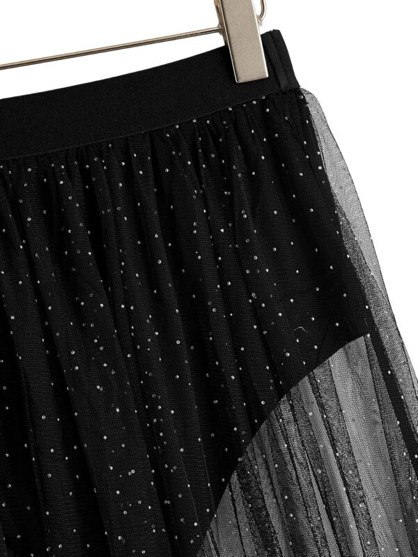 Floerns Women's 2 in 1 Lace Sheer Mesh High Waist Galaxy Print A Line Maxi Skirt