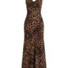 Floerns Women's Leopard Print Draped Collar Spaghetti Strap Cami Long Dress