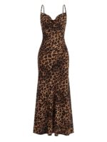 Floerns Women's Leopard Print Draped Collar Spaghetti Strap Cami Long Dress