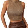 Floerns Women's Mock Neck Sleeveless Sequin Party Sparkly Crop Tank Tops Clubwear