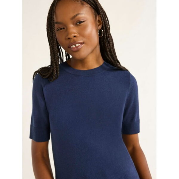 Free Assembly Women’s Cozy Yarn Shrunken Sweater Tee with Short Sleeves, Sizes XS-XXXL