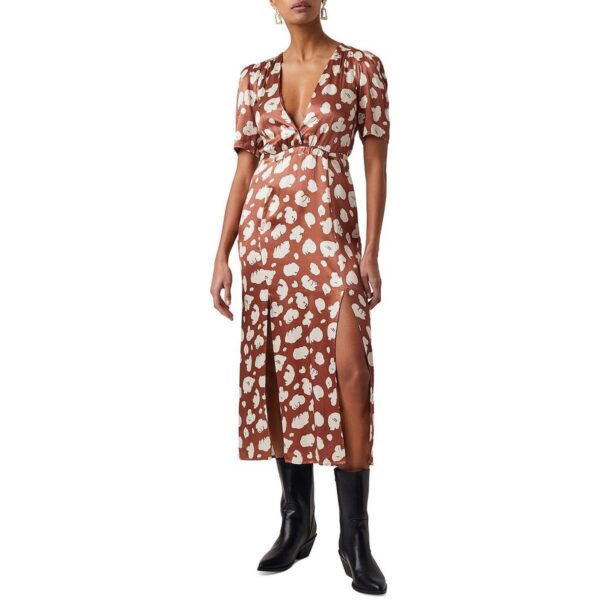 French Connection Womens Brown Printed Tea Length Midi Dress 0 BHFO 2264