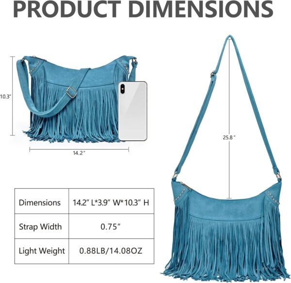 Fringe Hobo Bags for Women Vintage Suede Crossbody Bag Hippie Western Cowgirl Purses Tassel Shoulder Bag