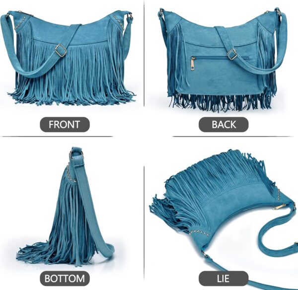 Fringe Hobo Bags for Women Vintage Suede Crossbody Bag Hippie Western Cowgirl Purses Tassel Shoulder Bag