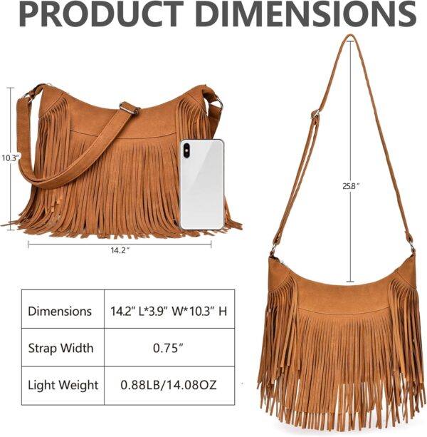 Fringe Hobo Bags for Women Vintage Suede Crossbody Bag Hippie Western Cowgirl Purses Tassel Shoulder Bag