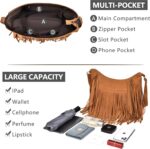 Fringe Hobo Bags for Women Vintage Suede Crossbody Bag Hippie Western Cowgirl Purses Tassel Shoulder Bag