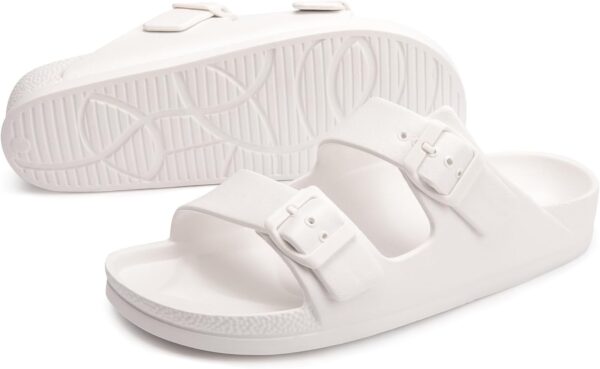 FUNKYMONKEY Women's Comfort Slides Double Buckle Adjustable EVA Flat Sandals