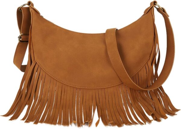 GLITZALL Boho Fringe Purse Small Crossbody Hobo Bags for Women Vegan Suede Western Country Purse