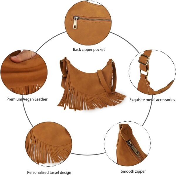 GLITZALL Boho Fringe Purse Small Crossbody Hobo Bags for Women Vegan Suede Western Country Purse