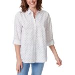 Gloria Vanderbilt Womens Amanda White Woven Button-Down Top Shirt M BHFO 4426