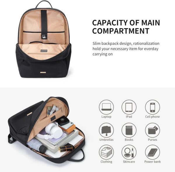 GOLF SUPAGS Laptop Backpack for Women Slim Computer Bag Work Travel College Backpack Purse Fits 14 Inch Notebook (Black)