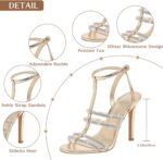 GOSERCE Gold Silver Sandals for Women Dressy Sparkly Rhinestone Sandals High Heeled Ankle Strap Heels Peep Open Pointed Toe Stiletto Comfortable Bride Wedding Dress Prom Party