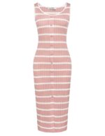 GRACE KARIN Womens 2024 Summer Striped Dress Sleeveless Knitted Midi Bodycon Dresses Tank Ribbed Sweater Beach Dress