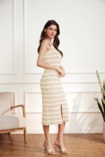 GRACE KARIN Womens 2024 Summer Striped Dress Sleeveless Knitted Midi Bodycon Dresses Tank Ribbed Sweater Beach Dress