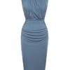 GRACE KARIN Women's Ruched Bodycon Dress Summer Sleeveless Front Drape Patchwork Crew Neck Midi Cocktail Dress