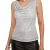 GRACE KARIN Women's Sleeveless Cowl Neck Sequin Tank Tops Sparkly Club Party Shirts Drape Neck Glitter Cocktail Blouses