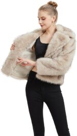 GRAN ORIENTE Women's 2024 Winter Furry Faux Fur Jackets,Cropped Fluffy Shaggy Warm Parka Coat Outerwear with Pockets