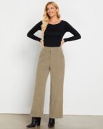 GRAPENT Corduroy Wide Leg Pants Woman High Waisted Fall Business Casual Elastic Waist Loose Trendy Trousers with Pockets