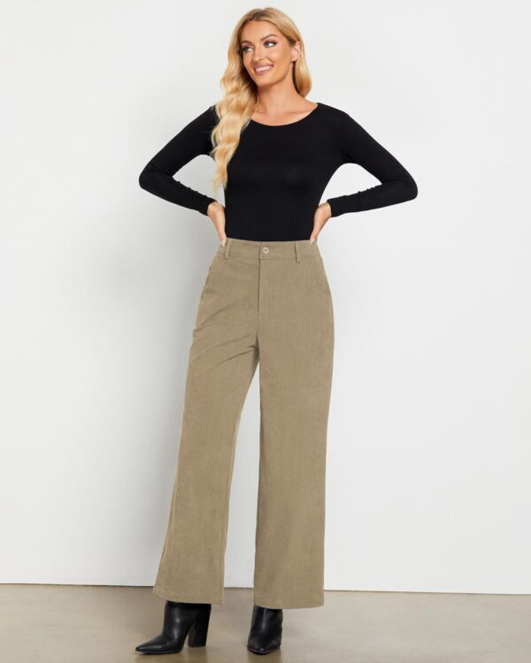 GRAPENT Corduroy Wide Leg Pants Woman High Waisted Fall Business Casual Elastic Waist Loose Trendy Trousers with Pockets