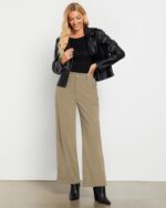 GRAPENT Corduroy Wide Leg Pants Woman High Waisted Fall Business Casual Elastic Waist Loose Trendy Trousers with Pockets