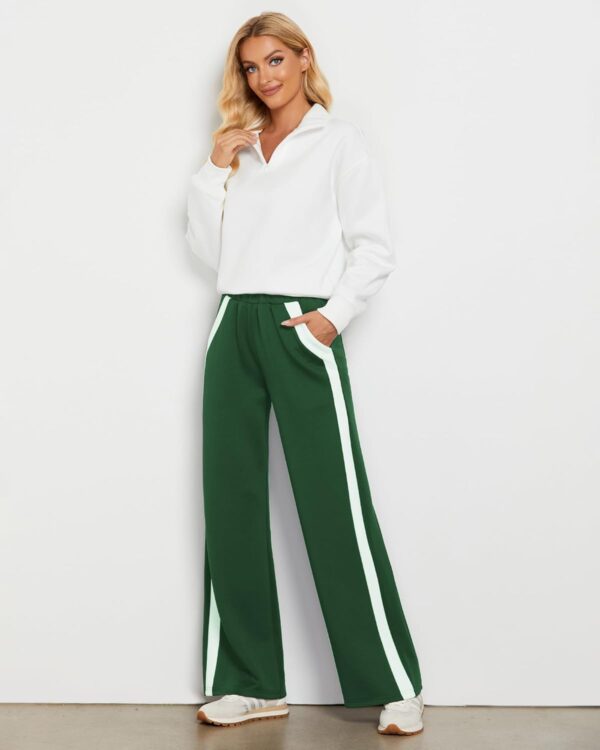 GRAPENT Wide Leg Sweatpants Women Baggy High Waisted Pull On Athleisure Loose Lounge Color Block Sweat Pants with Pocket