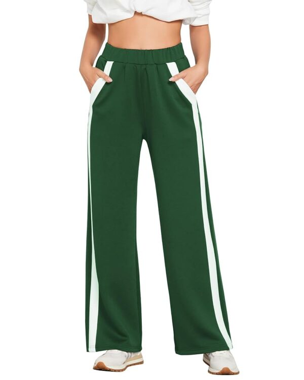 GRAPENT Wide Leg Sweatpants Women Baggy High Waisted Pull On Athleisure Loose Lounge Color Block Sweat Pants with Pocket