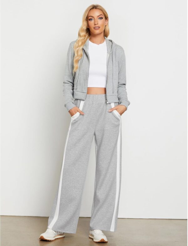 GRAPENT Wide Leg Sweatpants Women Baggy High Waisted Pull On Athleisure Loose Lounge Color Block Sweat Pants with Pocket