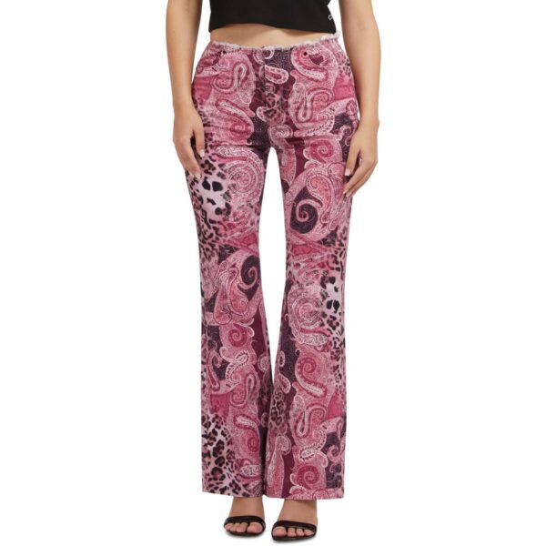 Guess Womens Pink Animal Print Frayed Hem High Rise Flared Jeans 28 BHFO 8006