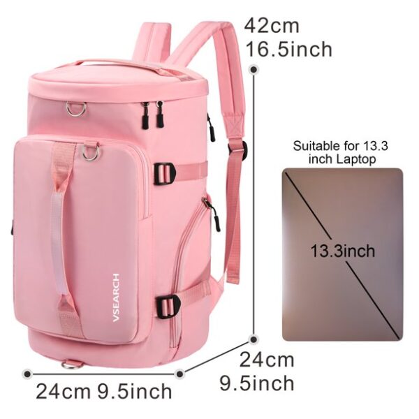 Gym Bag for Women, Sports Duffle Backpack with Shoes Compartment, Overnight Travel Weekender Bag Carry On Backpack with Side Zippered Dry Wet Separated Bag Pink