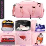 Gym Bag for Women, Sports Duffle Backpack with Shoes Compartment, Overnight Travel Weekender Bag Carry On Backpack with Side Zippered Dry Wet Separated Bag Pink