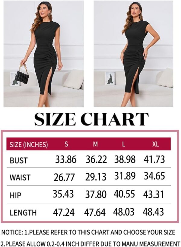 IHOT 2024 Women's Mock Neck Side Slit Ruched Bodycon Cocktail Party Wedding Guest Midi Dress