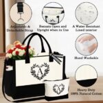 Initial Tote Bag with Make Up Bag Canvas Beach Bag with Zipper Birthday Valentine's Day Gifts for Women Her