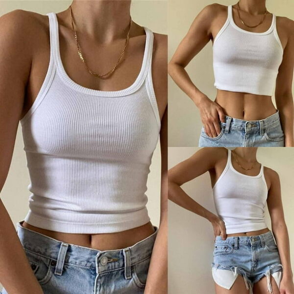 iOPQO tank top for women Women's Casual Fashion Solid O-neck Navel Slim Camisole Top womens tank tops White + S