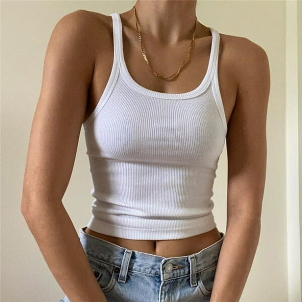 iOPQO tank top for women Women's Casual Fashion Solid O-neck Navel Slim Camisole Top womens tank tops White + S