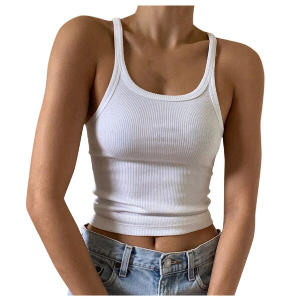 iOPQO tank top for women Women's Casual Fashion Solid O-neck Navel Slim Camisole Top womens tank tops White + S