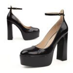 JENN ARDOR Platform Heels for Women Chunky Heel Closed Toe High Heels Block Heel Ankle Strap