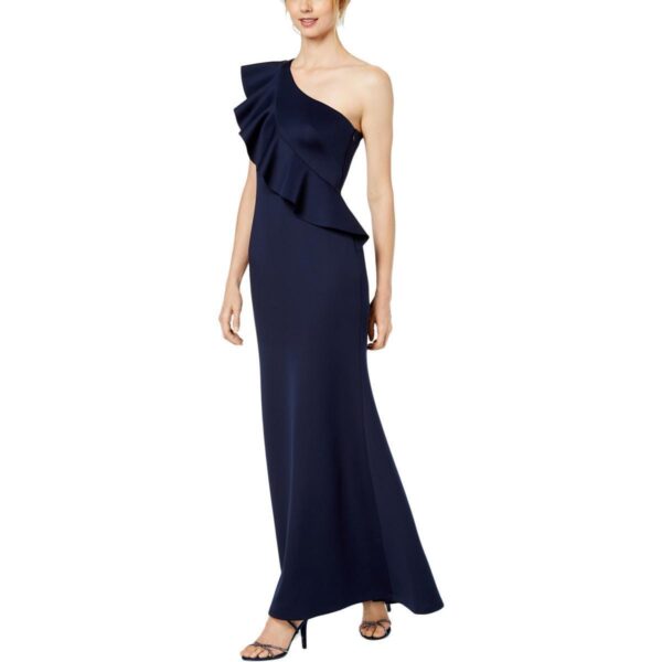 Jessica Howard Womens Navy Ruffled Scuba Formal Evening Dress Gown 6 BHFO 4547