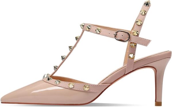 Jimishow Women Heeled Sandals with Studs Pointed Toe Ankle Strap Studded Heels 2.5'' Kitten Heels Rivets Closed Toe Wedding Party Pumps Shoes US Size 5-13