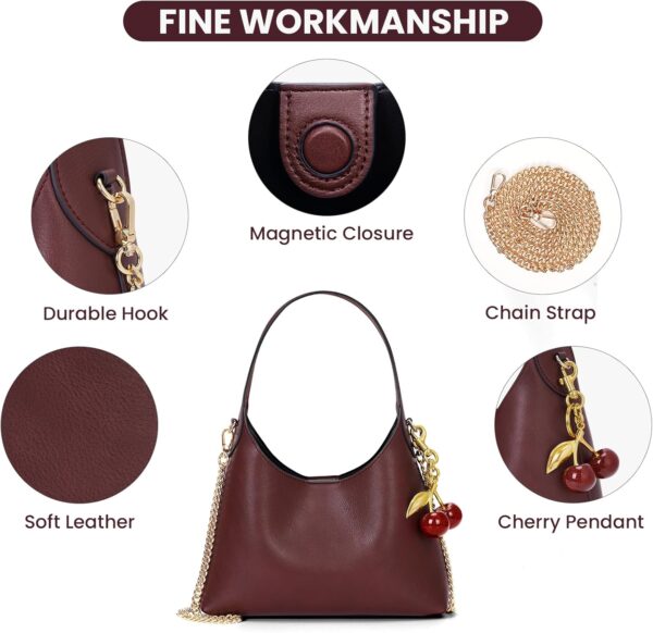 JQWSVE Shoulder Bags for Women Small Tote Purse with Cherry Bag Charm Trendy Leather Handbag Fall Purse Chain Crossbody Bag