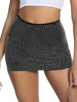 Justalwart Women Black Diamante Strech Fitted Bodycon Mini Skirts