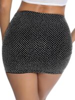 Justalwart Women Black Diamante Strech Fitted Bodycon Mini Skirts