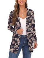 JWD Open Front Cardigan for Women Button Down Long Sleeve Draped Sweater Outerwear with Pocket Black Butterfly S