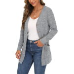 JWD Open Front Cardigan for Women Button Down Long Sleeve Draped Sweater Outerwear with Pocket