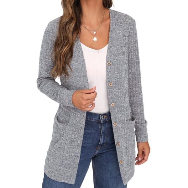 JWD Open Front Cardigan for Women Button Down Long Sleeve Draped Sweater Outerwear with Pocket