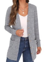 JWD Open Front Cardigan for Women Button Down Long Sleeve Draped Sweater Outerwear with Pocket