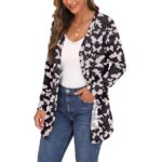 JWD Open Front Cardigan for Women Button Down Long Sleeve Draped Sweater Outerwear with Pocket Black Butterfly S