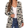 JWD Open Front Cardigan for Women Button Down Long Sleeve Draped Sweater Outerwear with Pocket Khaki Black Flower S